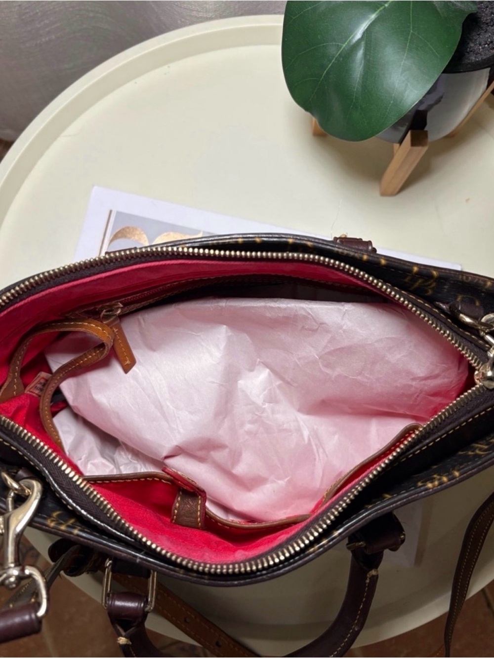 Dooney & Bourke Brown & Tan Signature DB Satchel - Picture 5 of 6